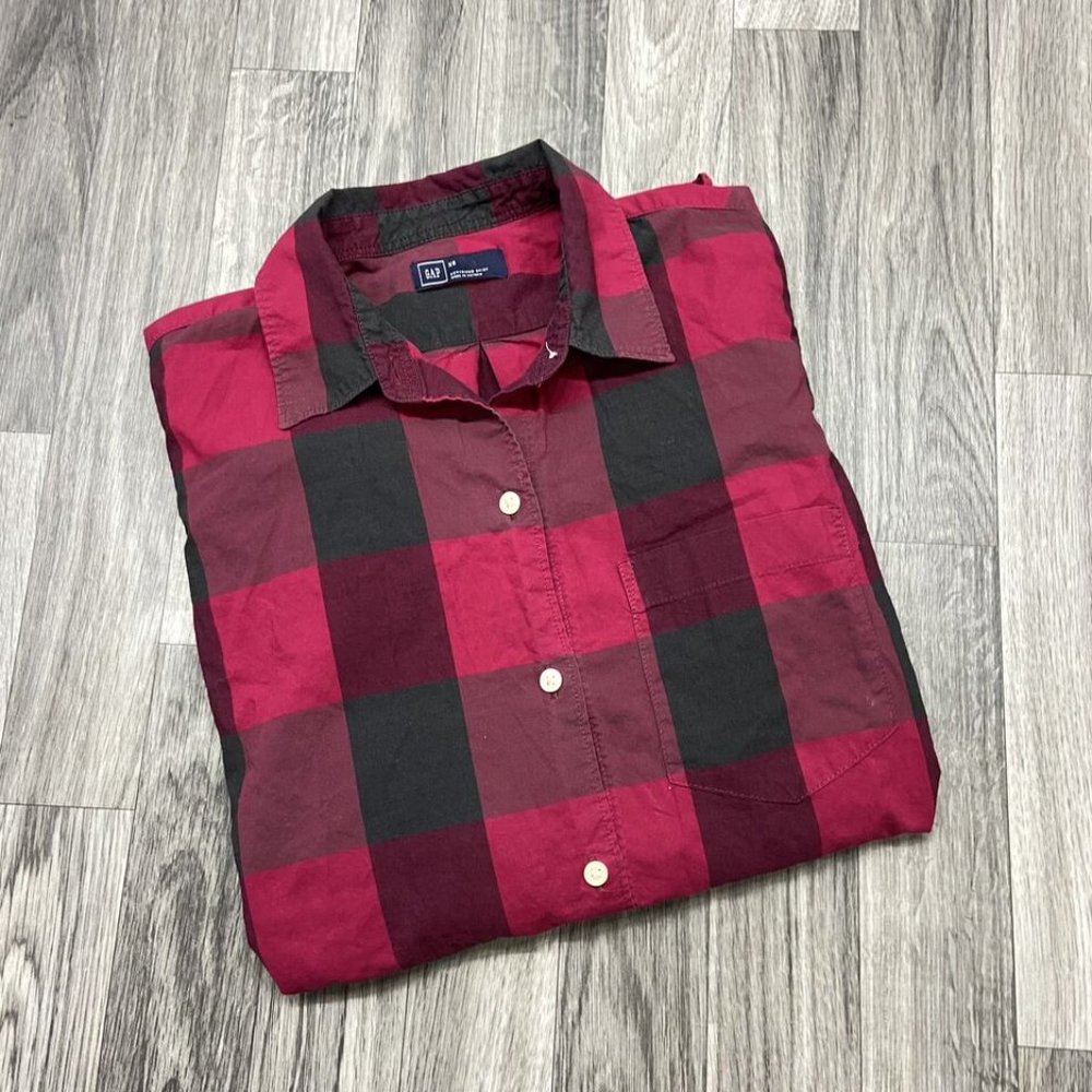 Gap Button Down Collar Long Sleeve Blackmaroon Pl… - image 6